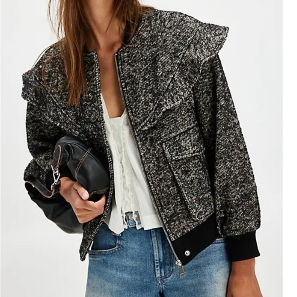 Free People x Driftwood Herringbone Wool Bomber Jacket Size Large New